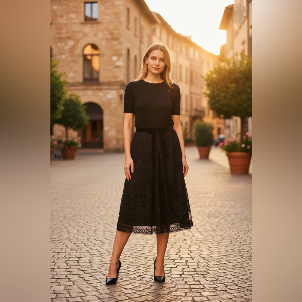 Ann Taylor Black Lace Midi Skirt